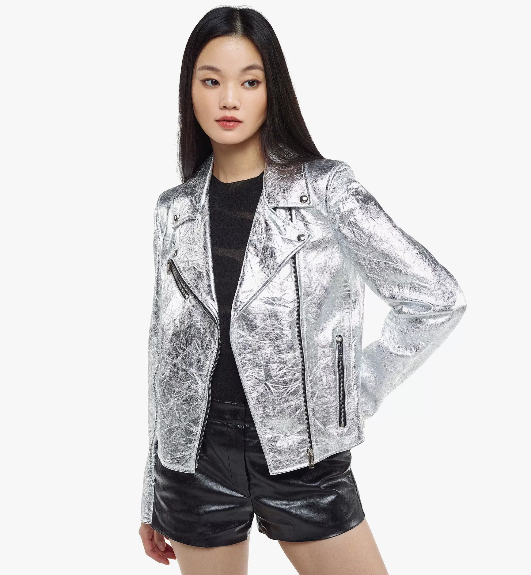 New Bikerjacke In Metallic-Lammleder Fur Damen Die Ganze Ready-To-Wear